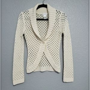 Charlotte Russe  Long Sleeve White Crocheted One Button Knit Cardigan Sweater M